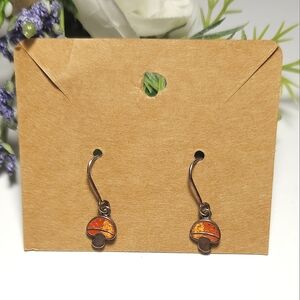 Sterling Silver Boma Orange & Yellow Flame Design Mushroom Dangle Earrings